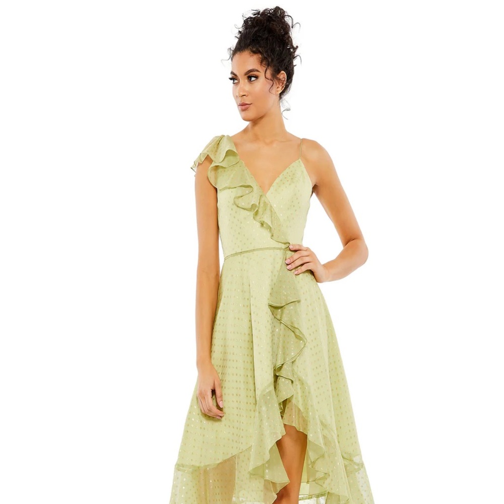 Mac Duggal Lime High Low Ruffle Dress